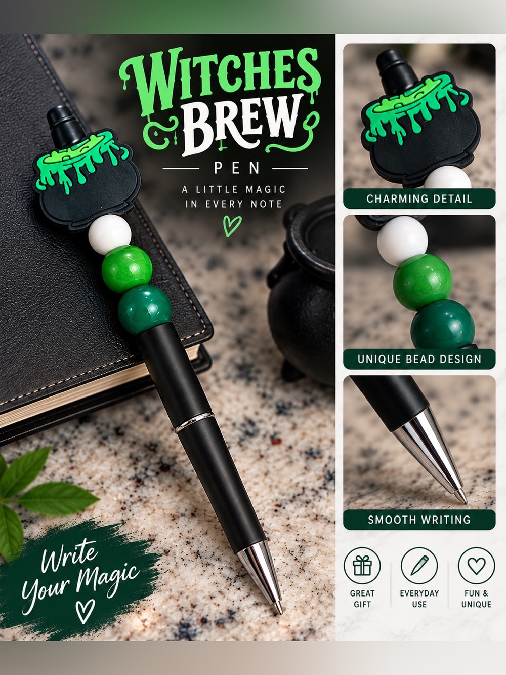Witches Brew Green Bead Novelty Pen